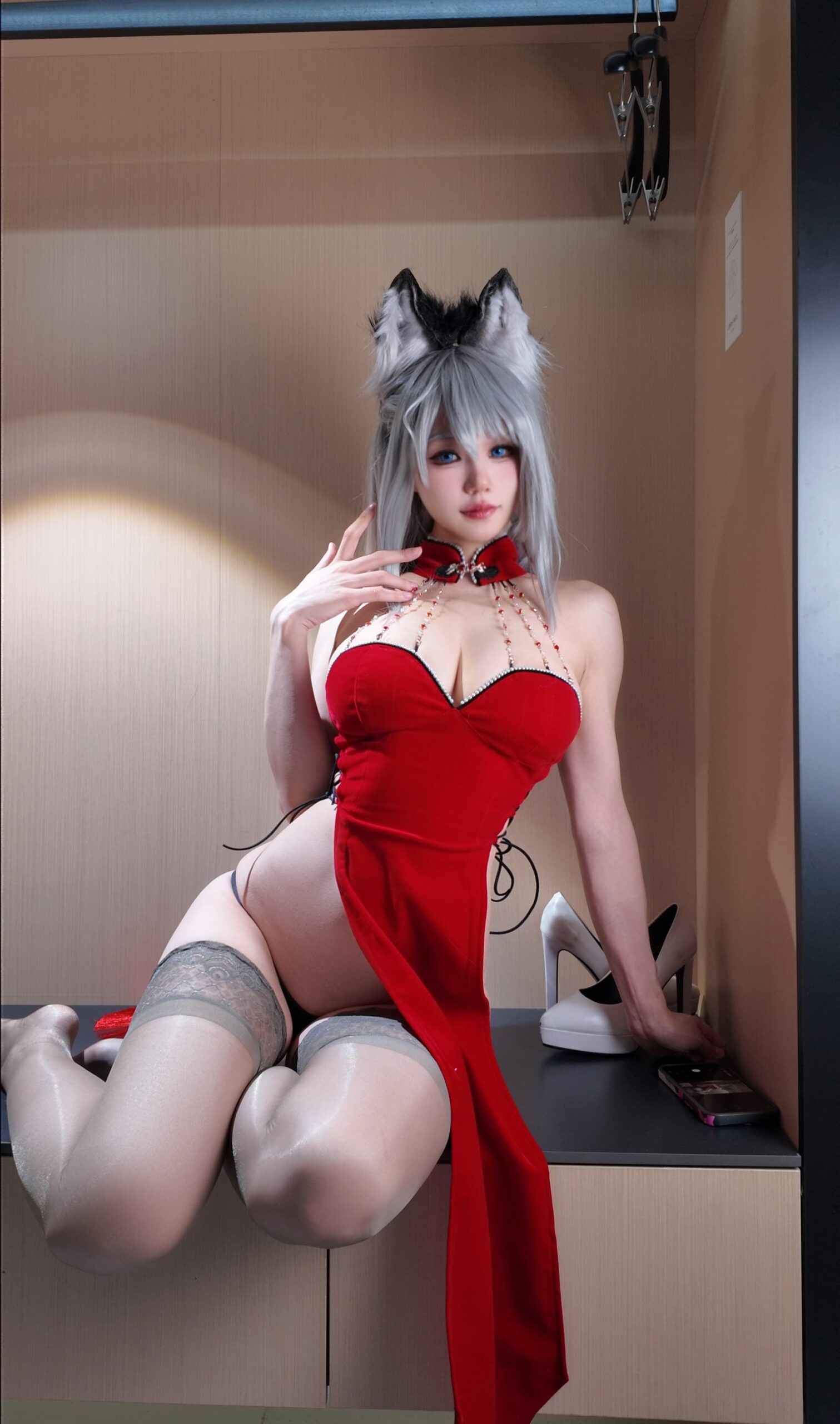 小仓千代w 兽耳红丝绒旗袍